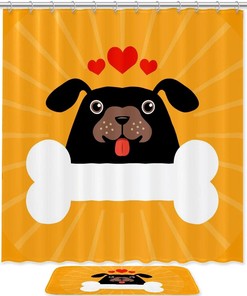 Orange Dog Print Waterproof Fabric Shower Curtain for Bathroom