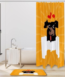 Orange Dog Print Waterproof Fabric Shower Curtain for Bathroom