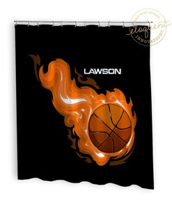 Orange Flames Personalized Basketball Shower Curtain - Sports Gift & Decor For Boys #211