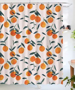 Orange Fruit Print Fabric Shower Curtain for Bathroom Partition