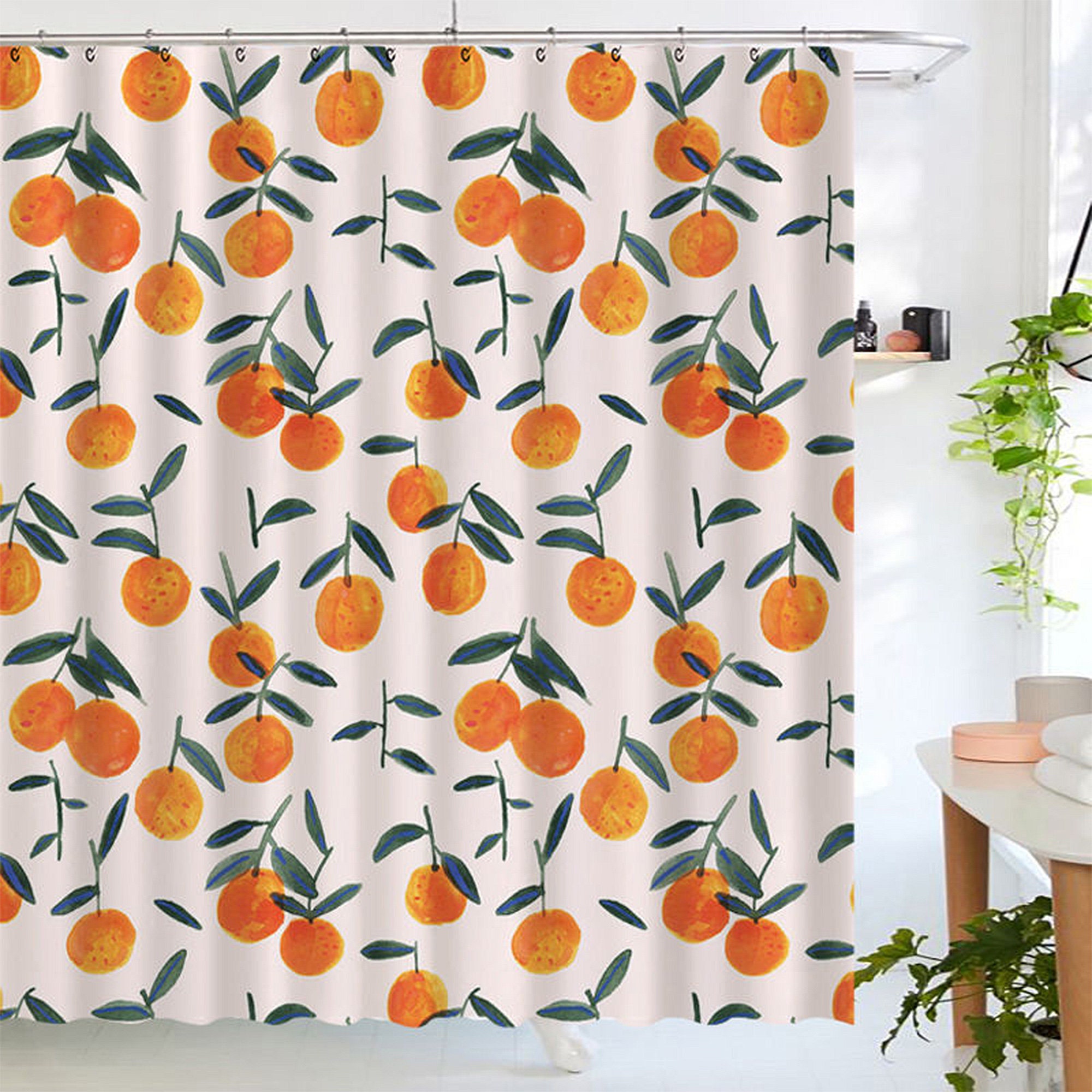 Orange Fruit Print Fabric Shower Curtain for Bathroom Partition
