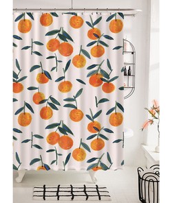 Orange Fruit Print Fabric Shower Curtain for Bathroom Partition