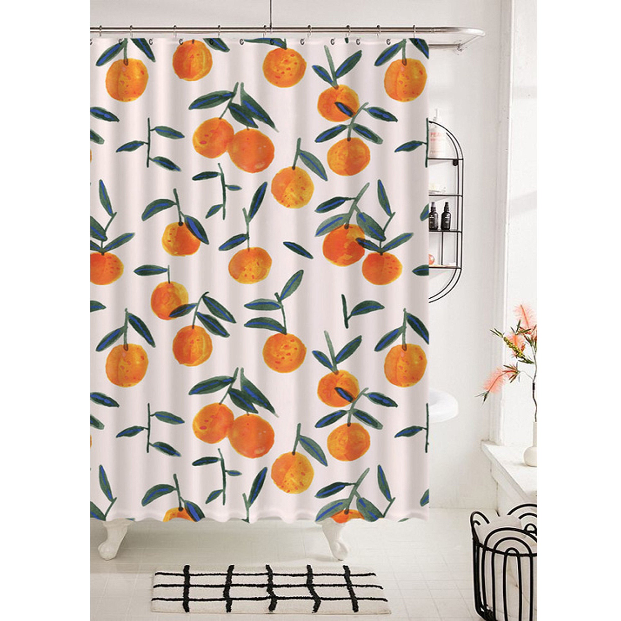 Orange Fruit Print Fabric Shower Curtain for Bathroom Partition