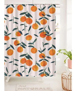 Orange Fruit Print Fabric Shower Curtain for Bathroom Partition