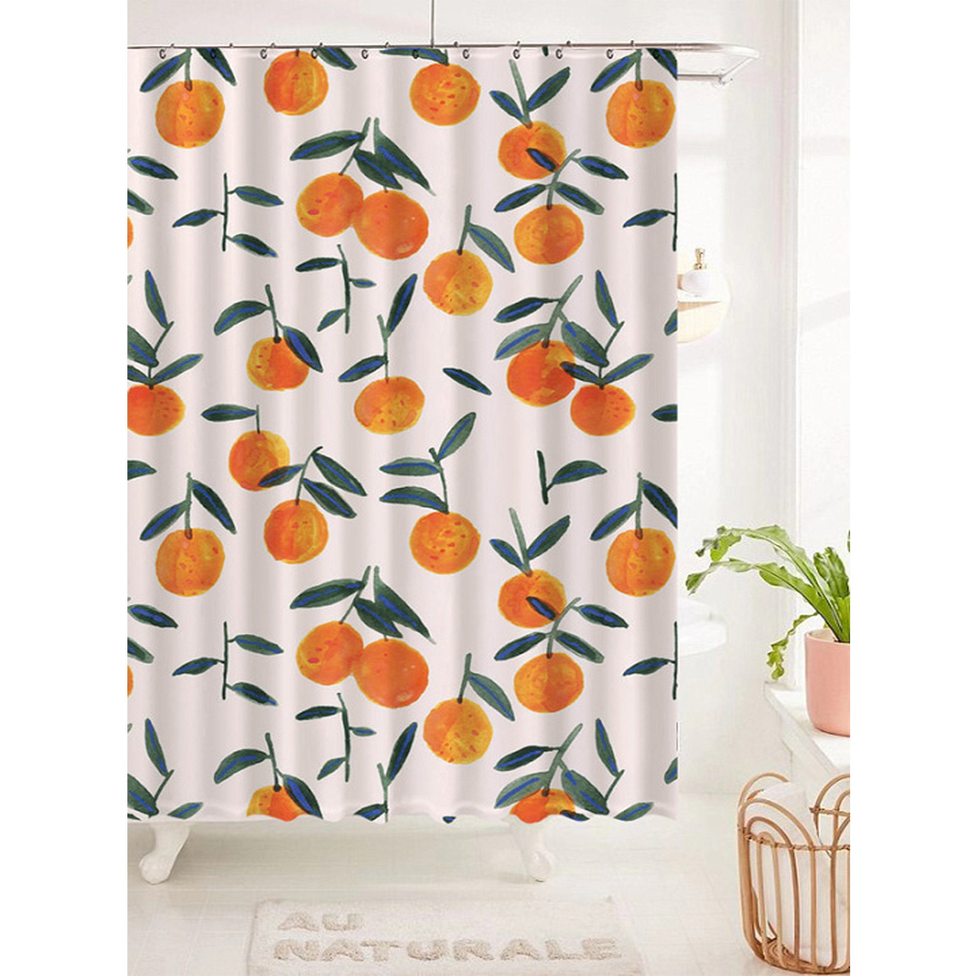 Orange Fruit Print Fabric Shower Curtain for Bathroom Partition