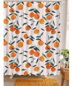 Orange Fruit Print Fabric Shower Curtain for Bathroom Partition