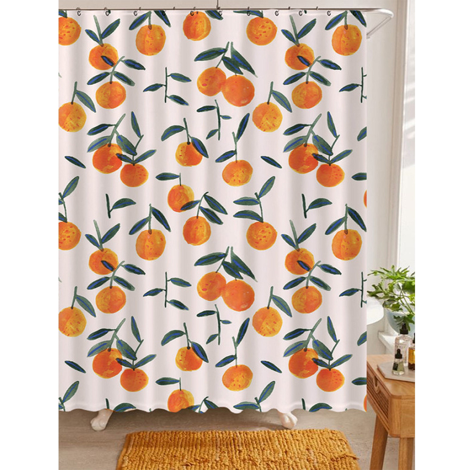 Orange Fruit Print Fabric Shower Curtain for Bathroom Partition