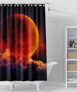 Orange Galaxy Eclipse Full Moon Shower Curtain For A Celestial Bathroom Decor
