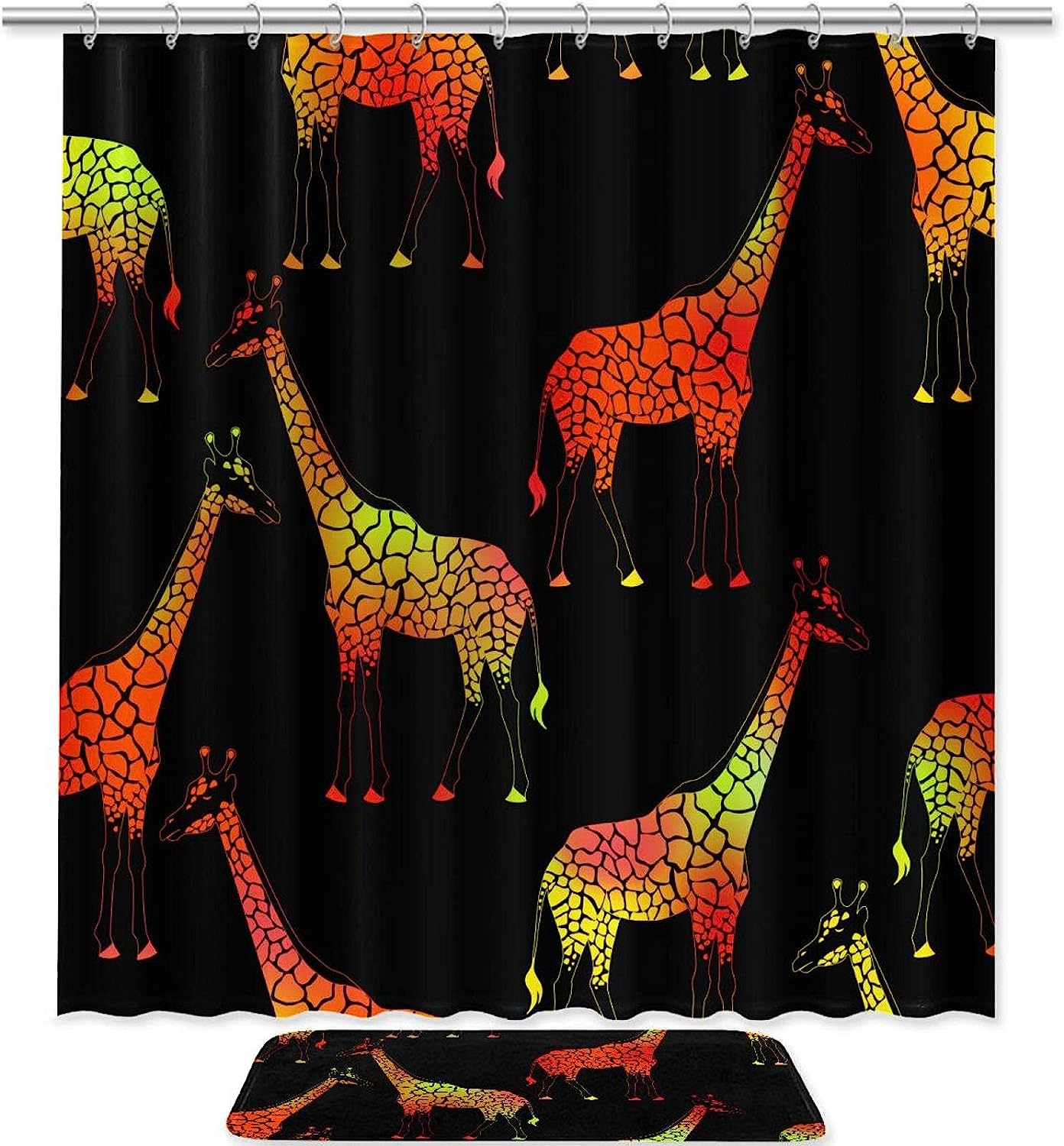 Orange Giraffes Shower Curtain with Black and White Pattern