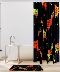 Orange Giraffes Shower Curtain with Black and White Pattern