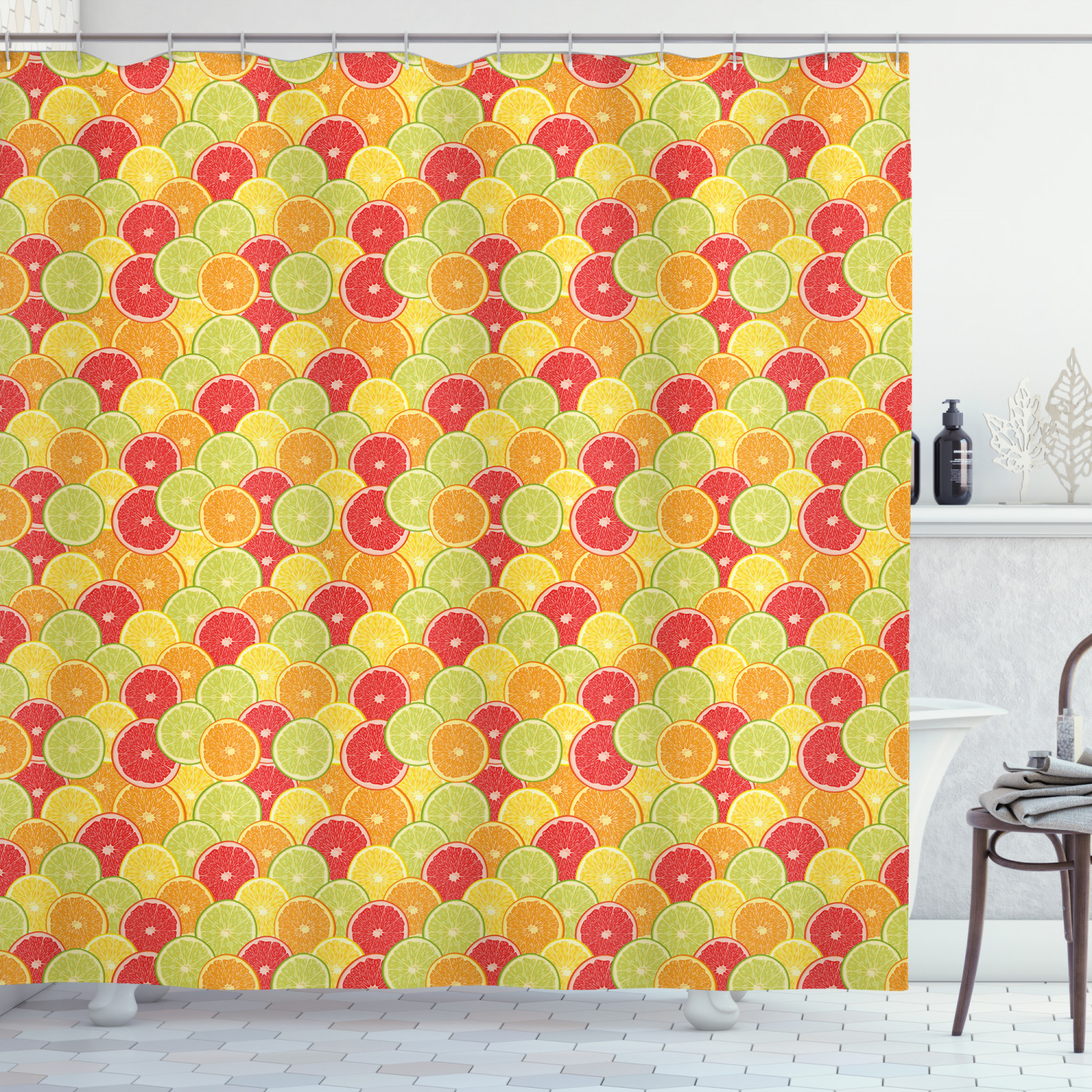 Orange Lemon Fruits Print Colorful Shower Curtain For A Refreshing Bathroom Look - Image 3