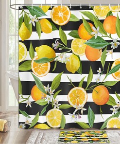 Orange Lemon Shower Curtain - Tropical Bathroom Decor Fabric