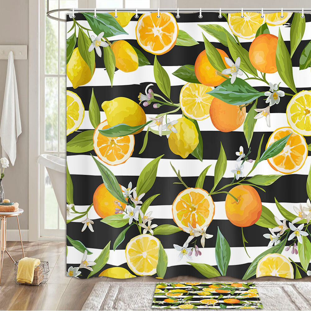 Orange Lemon Shower Curtain - Tropical Bathroom Decor Fabric