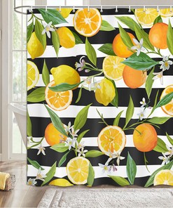 Orange Lemon Shower Curtain - Tropical Bathroom Decor Fabric