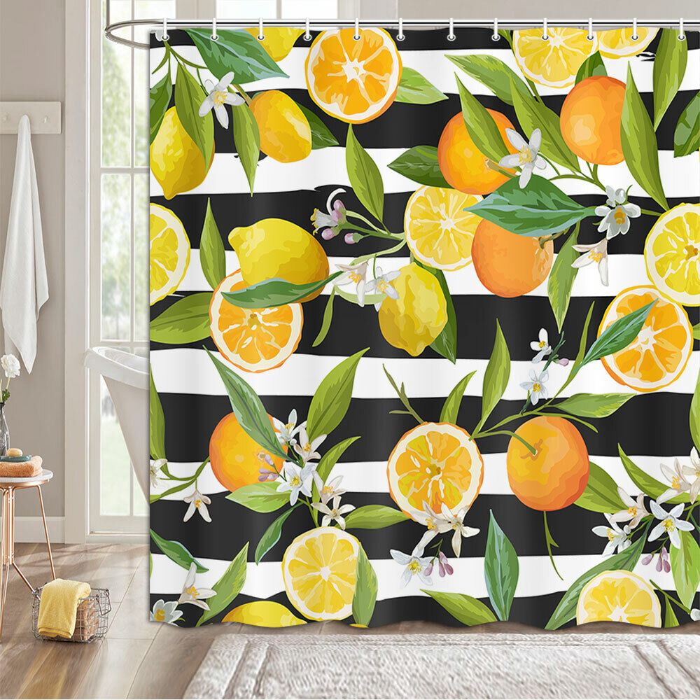 Orange Lemon Shower Curtain - Tropical Bathroom Decor Fabric