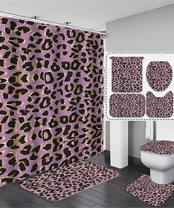Orange Leopard Print Shower Curtain Set for Bold Bathroom Decor