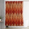 Orange Maple Palm Leaves Shower Curtain with Geometric Lattice Pattern for Natural Bathroom Decor