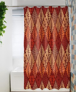Orange Maple Palm Leaves Shower Curtain with Geometric Lattice Pattern for Natural Bathroom Decor