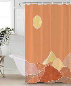 Orange Mountains Shower Curtain With Modern Geometric Abstract Art For A Contemporary Style