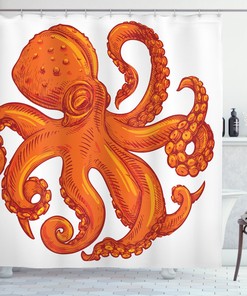 Orange Octopus Wildlife Print Shower Curtain for a Colorful Bathroom.