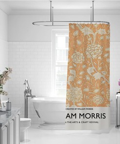 Orange Owl William Morris Bathroom Shower Curtain for a Pop and Playful Bathroom Decor