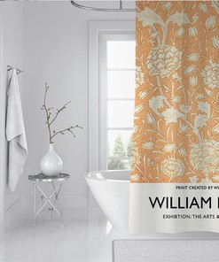 Orange Owl William Morris Bathroom Shower Curtain for a Pop and Playful Bathroom Decor
