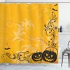 Orange Pumpkins Bats Halloween Print Shower Curtain - Perfect For Halloween Decoration
