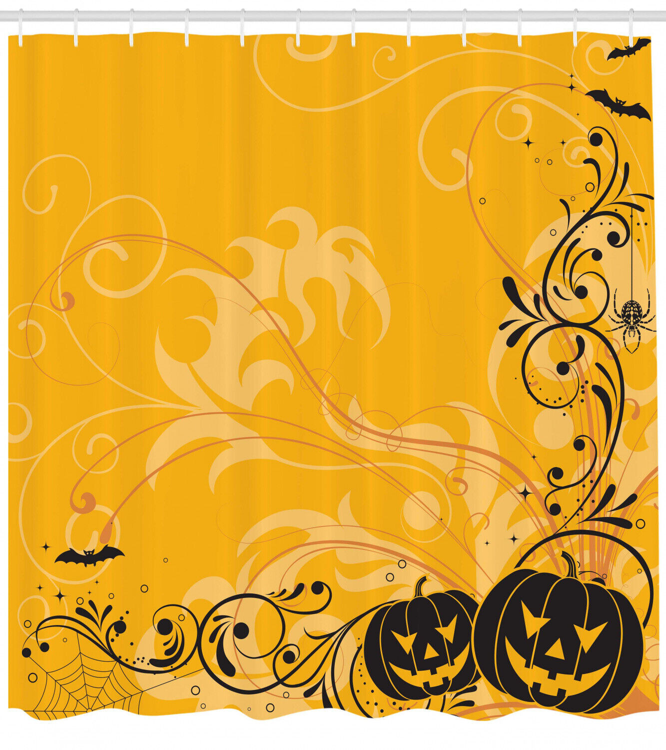 Orange Pumpkins Bats Halloween Print Shower Curtain - Perfect For Halloween Decoration - Image 2