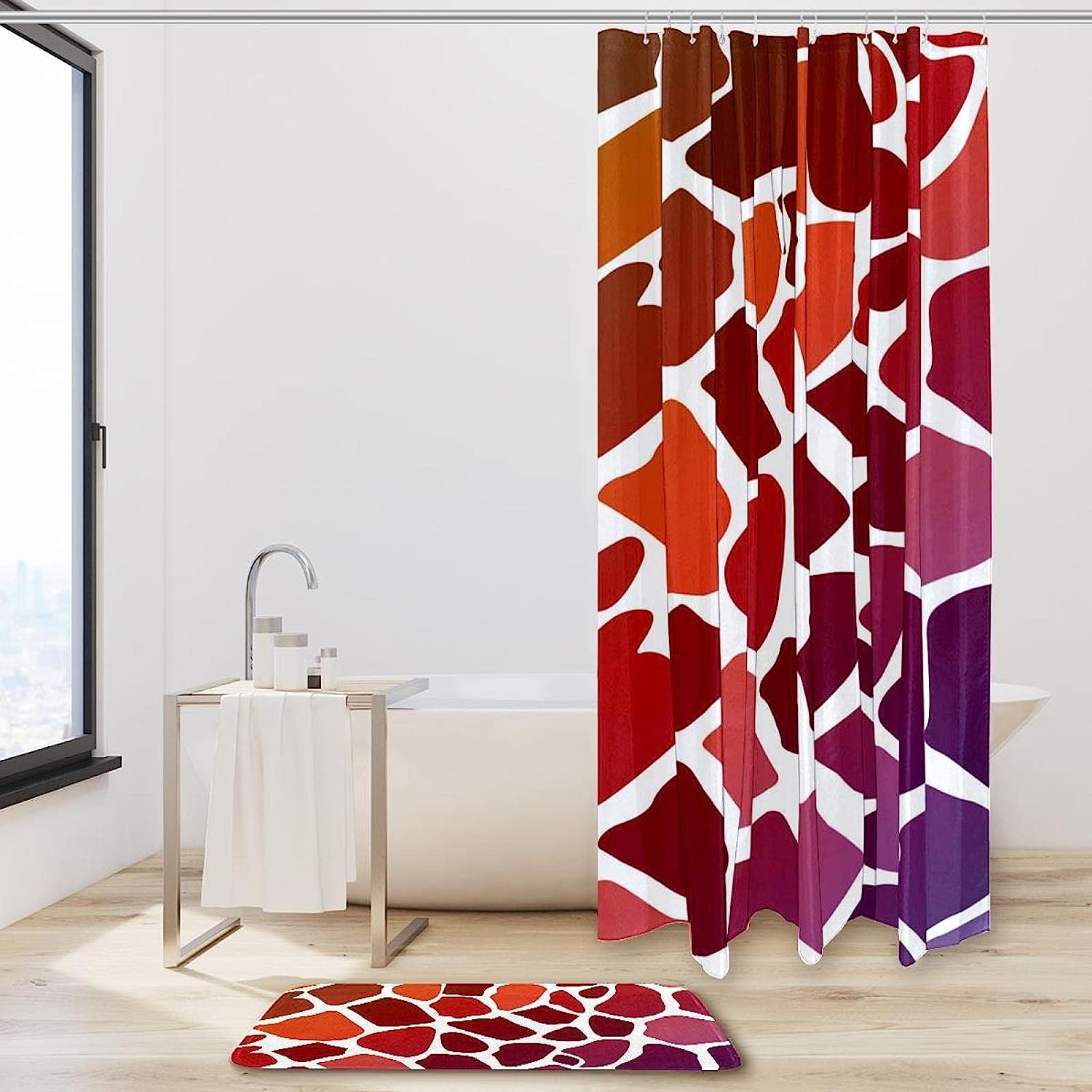 Orange Purple Abstract Giraffe Skin Pattern Decorative Shower Curtain