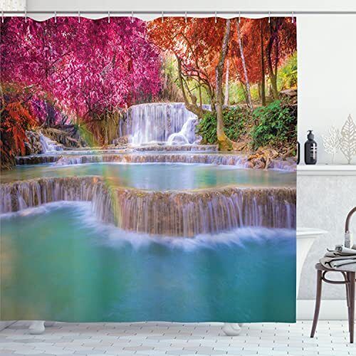 Orange Side Of Vietnamese Laos Tropical Jungle Print Shower Curtain For A Bold And Vibrant Bathroom Decor