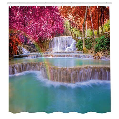 Orange Side Of Vietnamese Laos Tropical Jungle Print Shower Curtain For A Bold And Vibrant Bathroom Decor - Image 2