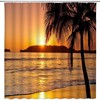 Orange Sky Sunset Shower Curtain with Tropical Palm Trees - Ocean Beach Scene for Bathroom Decor