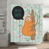 Orange Sloth Hanging on Tree Shower Curtain, Flowers and Leaves Decor, Greeting Fabric