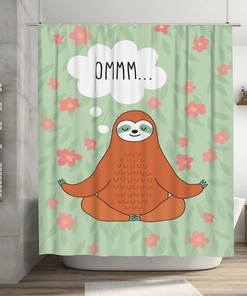 Orange Sloth Shower Curtain Sleeping Voice Ommm, Under The Tree Lazy Jungle Animal Funny Aqua Fabric Waterproof Curtain 