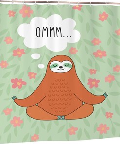 Orange Sloth Shower Curtain Sleeping Voice Ommm, Under The Tree Lazy Jungle Animal Funny Aqua Fabric Waterproof Curtain