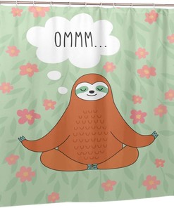 Orange Sloth Shower Curtain Sleeping Voice Ommm, Under The Tree Lazy Jungle Animal Funny Aqua Fabric Waterproof Curtain 