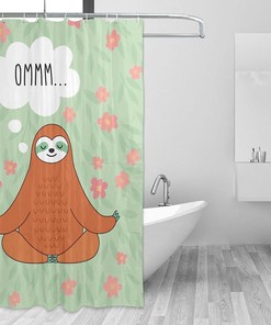 Orange Sloth Shower Curtain Sleeping Voice Ommm, Under The Tree Lazy Jungle Animal Funny Aqua Fabric Waterproof Curtain 