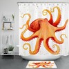 Orange Squid Octopus Monster Watercolor Shower Curtain, Fun Bathroom Accessory