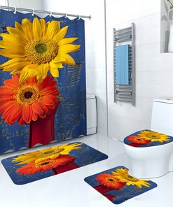 Orange Sunflower Shower Curtain, Waterproof And Colorful Bathroom Decor