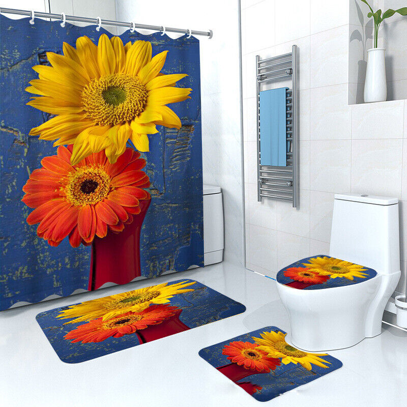 Orange Sunflower Shower Curtain, Waterproof And Colorful Bathroom Decor