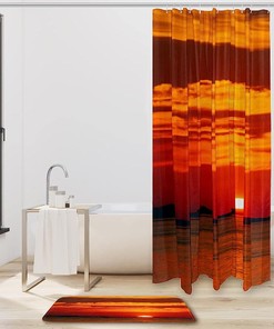 Orange Sunset Waterproof Shower Curtain, Cool Bathroom Decor, Trendy Bath Accessory