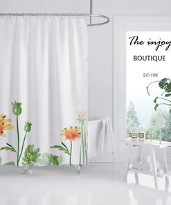 Orange Wildflower Plant Floral Bathroom Decor Waterproof Shower Curtain
