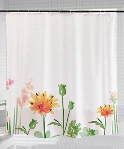 Orange Wildflower Plant Floral Bathroom Decor Waterproof Shower Curtain