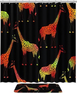 Orange Yellow Giraffes Pattern Retro Shower Curtain With Microfiber Accents, Machine Washable