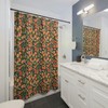 Orange and Green Peach Shower Curtain and Matching Bath Mat for a Coordinated Bathroom Look