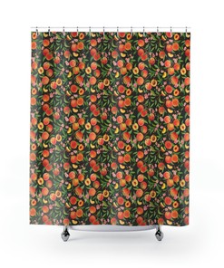 Orange and Green Peach Shower Curtain and Matching Bath Mat for a Coordinated Bathroom Look