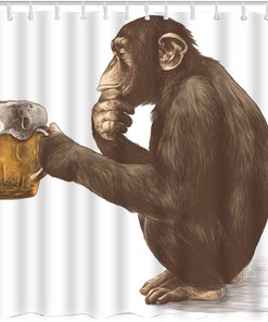 Orangutan Drinking Beer Fabric Decorative Shower Curtain For Bathroom Farmhouse