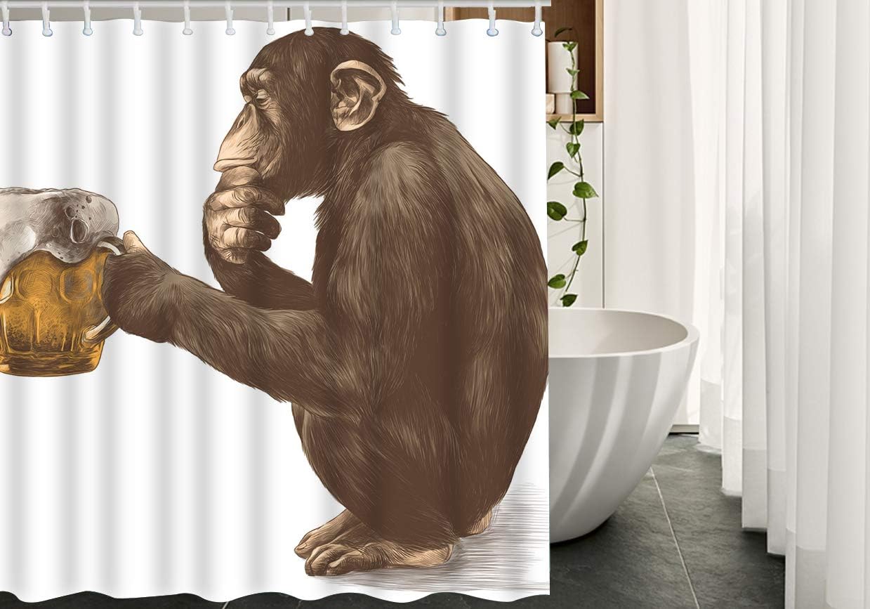 Orangutan Drinking Beer Fabric Decorative Shower Curtain For Bathroom Farmhouse - Image 2