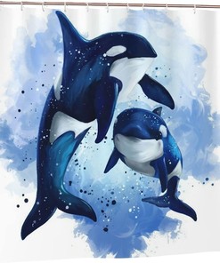 Orca Animal Aquatic Art Cartoon Watercolor Sea Wildlife Full Size Shower Curtain