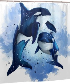 Orca Animal Aquatic Art Cartoon Watercolor Sea Wildlife Full Size Shower Curtain